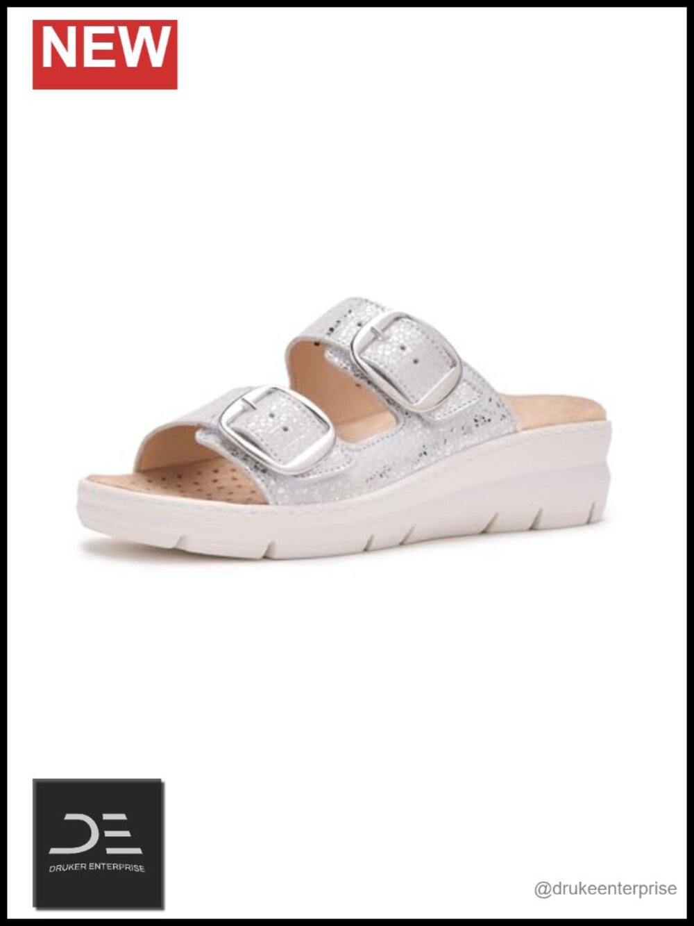 Leather Wedge Slide Sandals Adjustable Buckles Open Toe